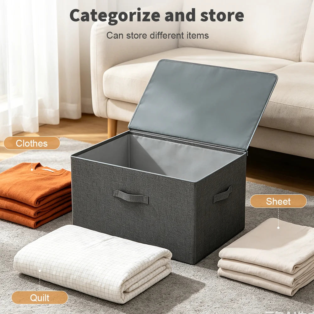 Set of 2 Storage Boxes with Lids 40L 45x35x26cm Double Ended Zip Foldable Stackable Nylon Organisers