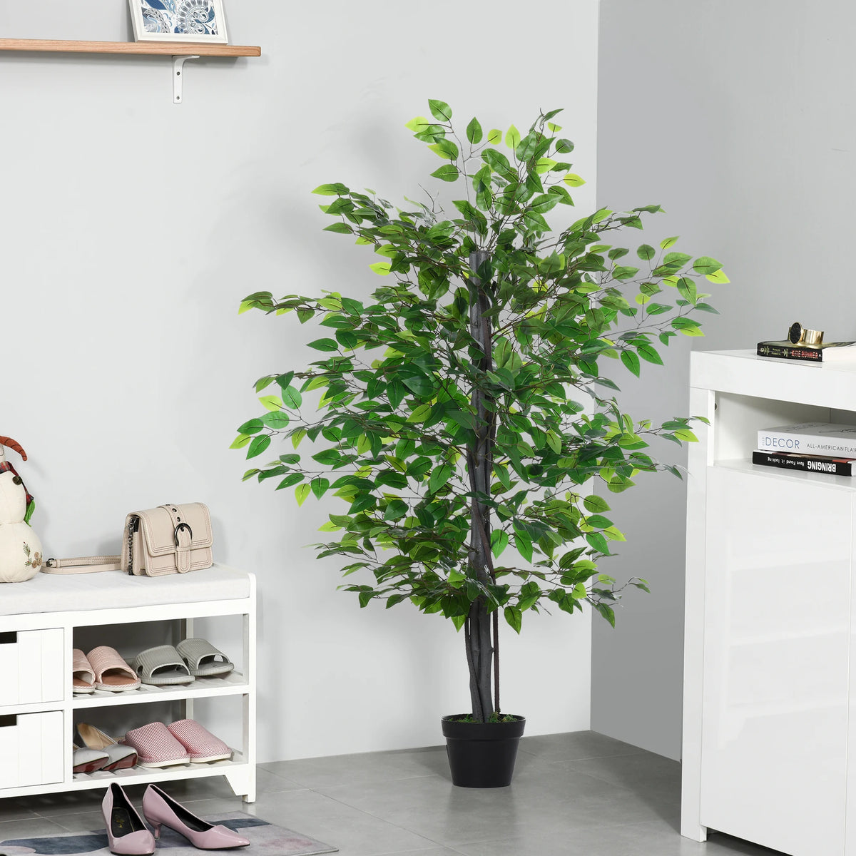 145cm Artificial Banyan Plant Faux Decor Tree with Pot, Indoor/Outdoor