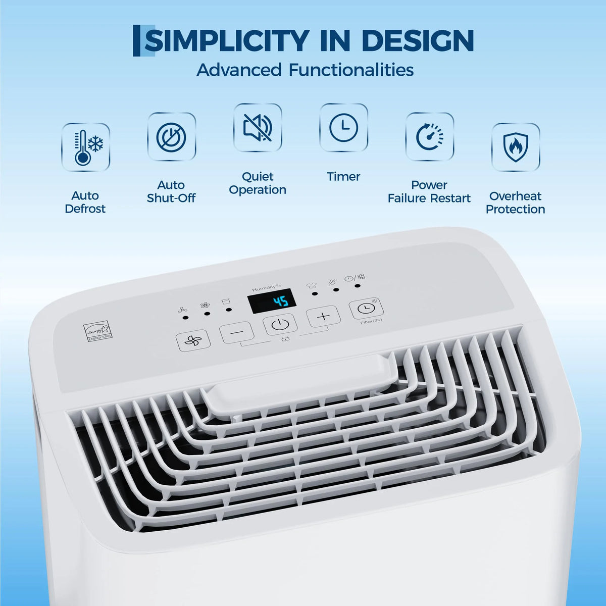 22 Pint Dehumidifier for Large Rooms, Portable with Digital Controls and Auto Shut-Off