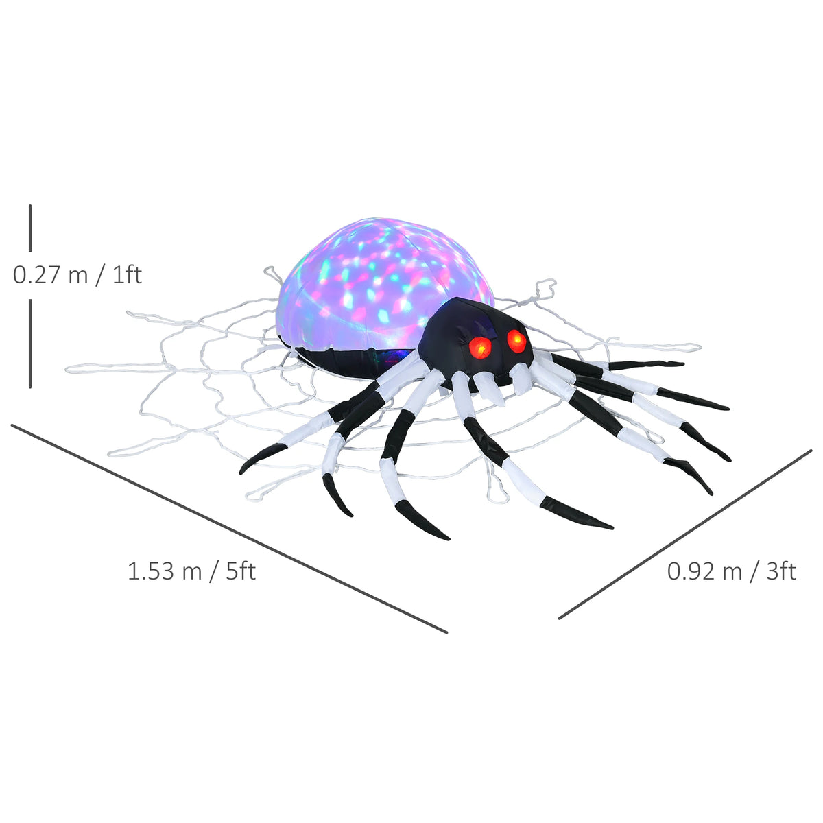 5FT Long Halloween Inflatable Spider, Blow-Up Outdoor LED Garden Display