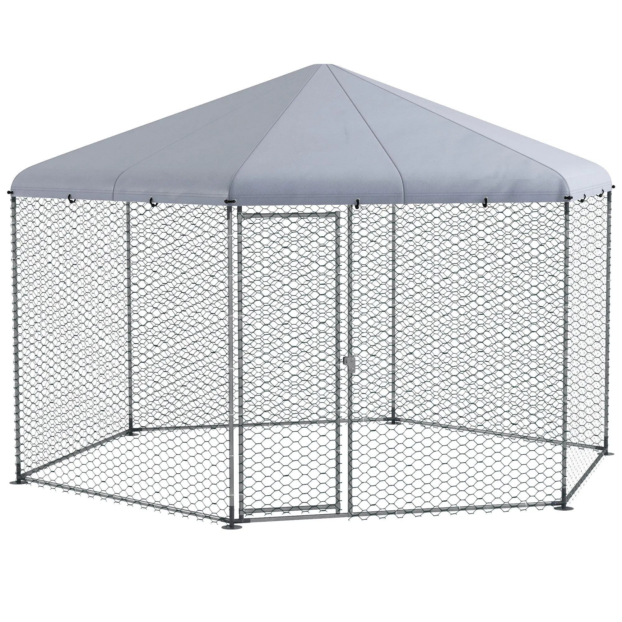 4 x 3.5m Walk-In Chicken Run with Hexagonal Roof Cover, Galvanised Steel Mesh for 10-15 Chickens
