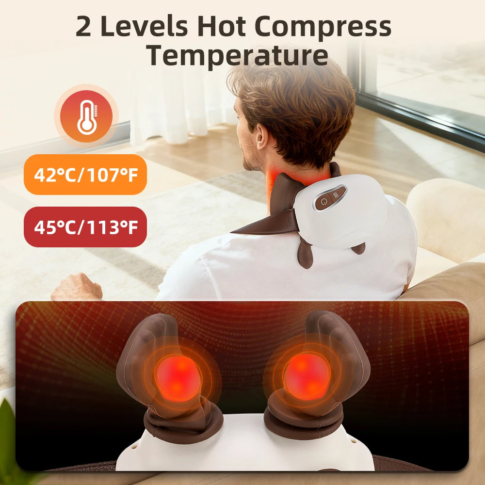 Neck and Shoulder Massager Shiatsu Kneading with Heat 3 Speed Rechargeable Back and Spine Relaxer