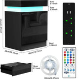 Farmhouse Wooden Nightstand with 3 Drawers, LED Light Strip and Charging Station | 2AC 2USB UK Plug Bedside Table