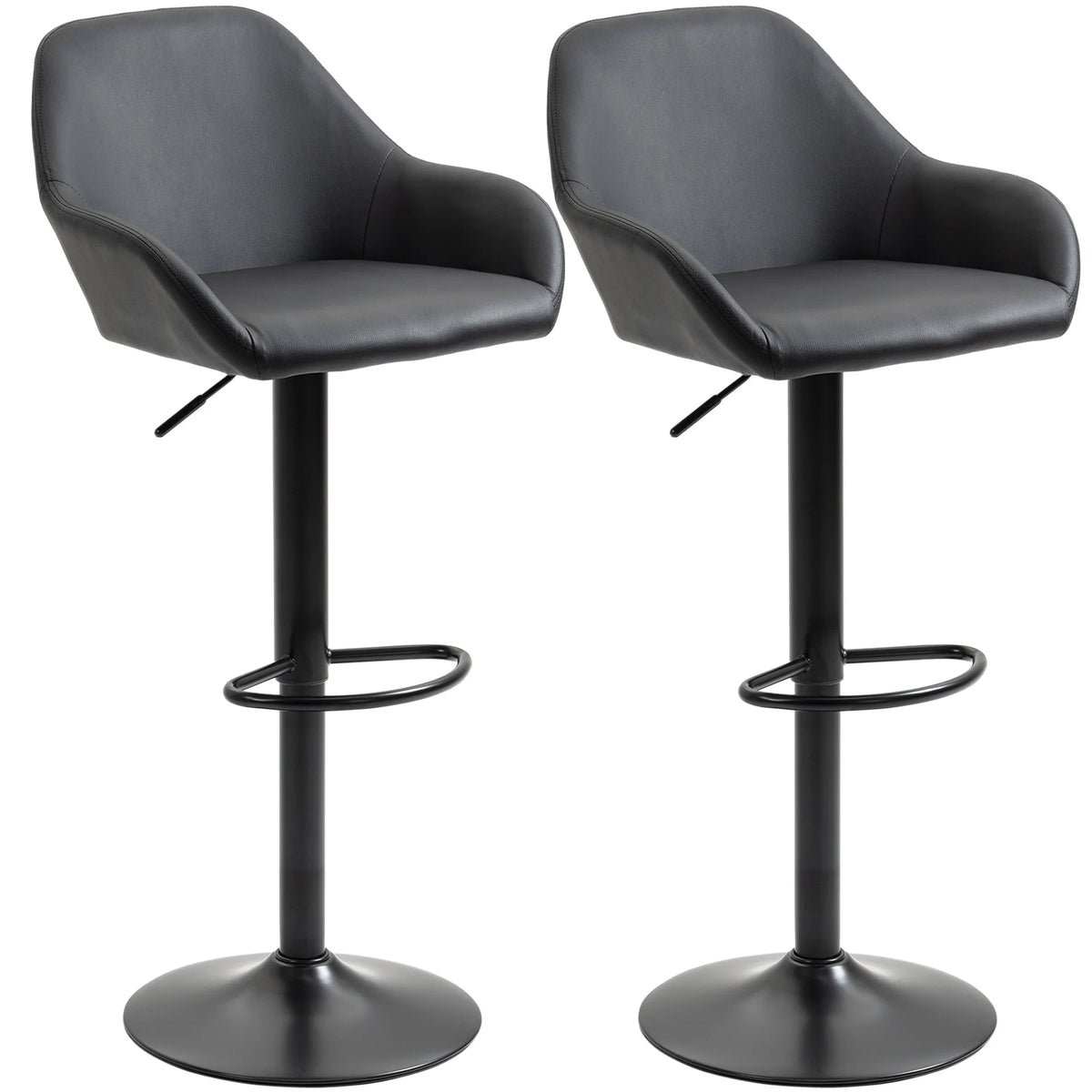 Adjustable Bar Stools Set of 2, Swivel Barstool with Footrest, Black