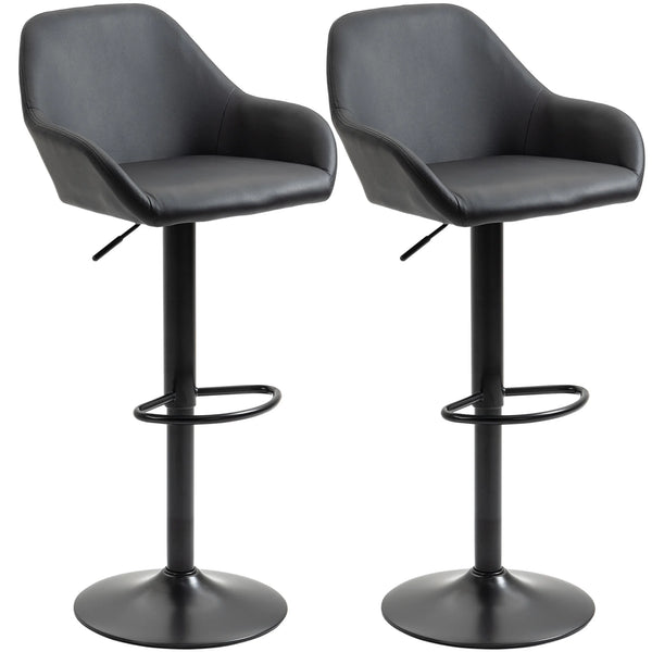Adjustable Bar Stools Set of 2, Swivel Barstool with Footrest, Black
