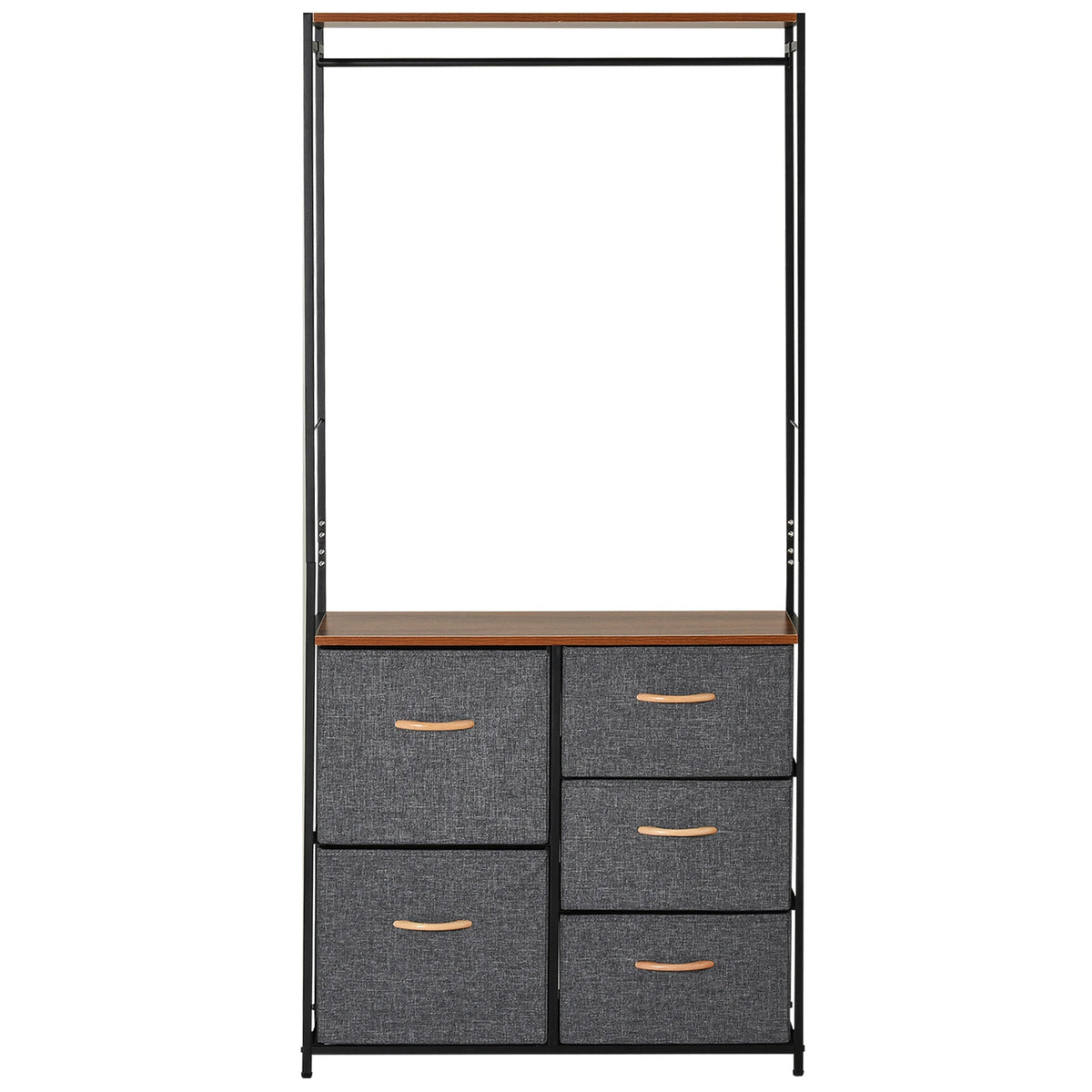175 x 83cm Freestanding Clothes Hanger Storage Unit with Steel Frame, 5 Drawers and Shelf