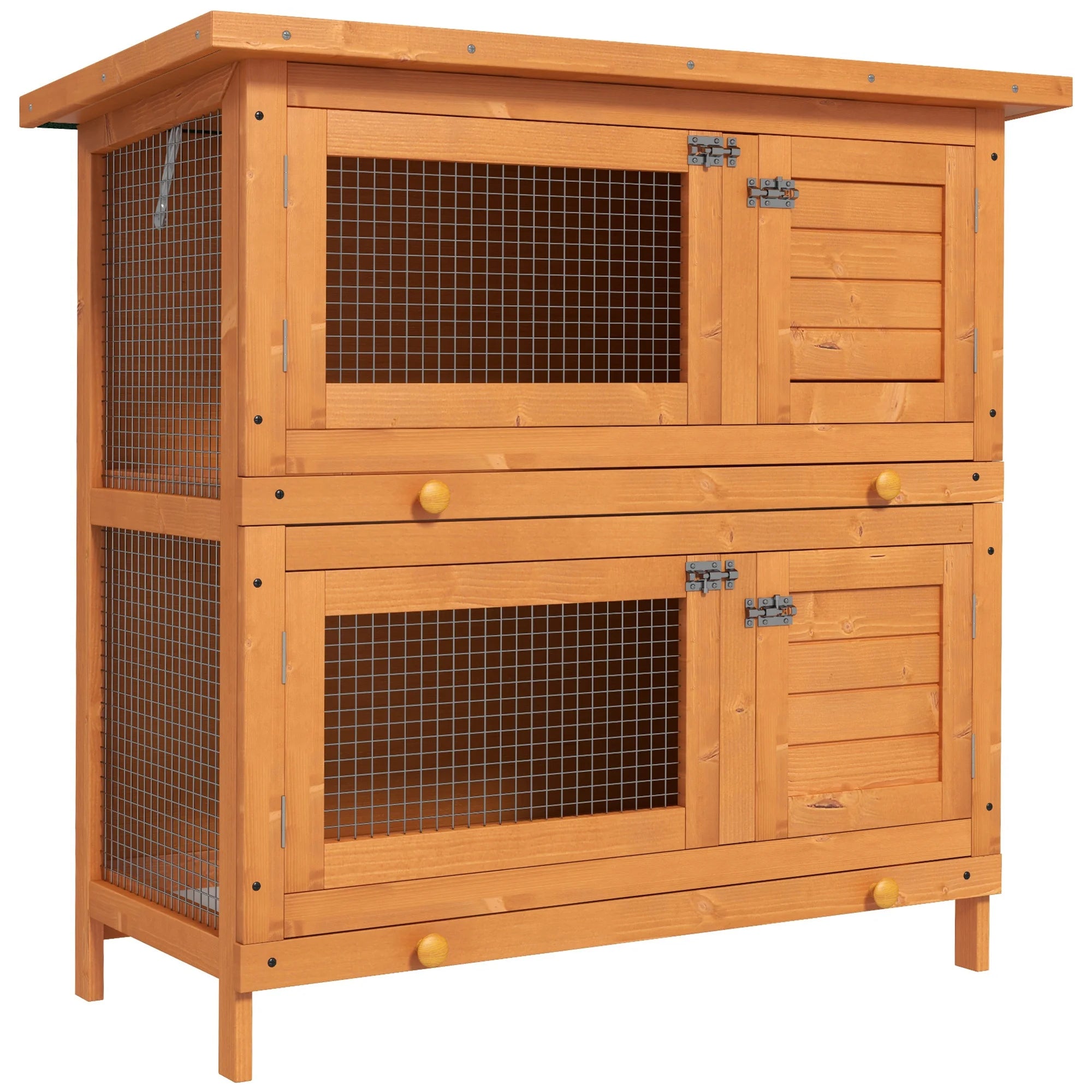 2-Tier Wooden Rabbit Hutch | Outdoor Guinea Pig Cage with Pull-Out Tray 90x45x90cm