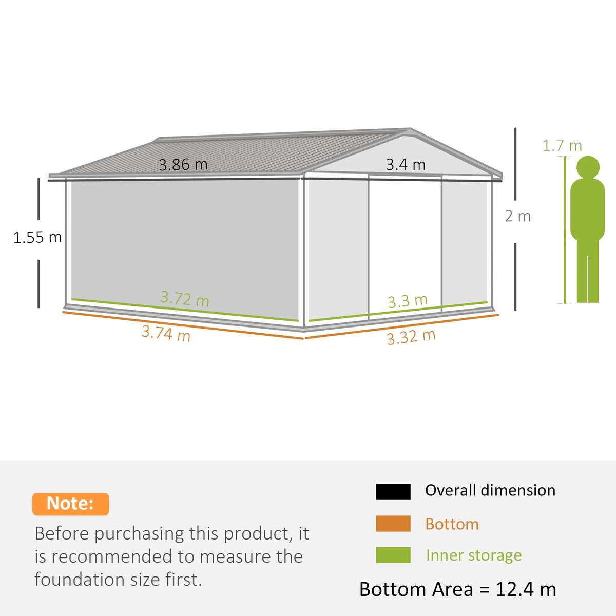 13 x 11ft Metal Garden Shed, Outdoor Storage Tool House with Ventilation Slots, Grey
