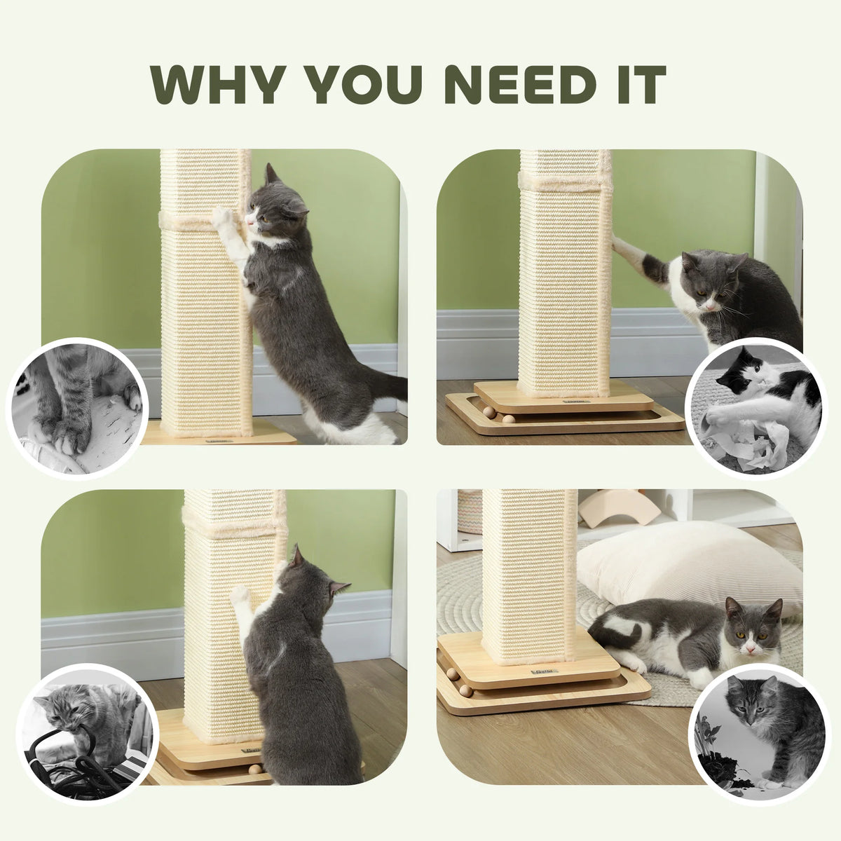 87cm Cat Scratching Post, 3-in-1 Cat Scratcher w/ Track Ball Toy