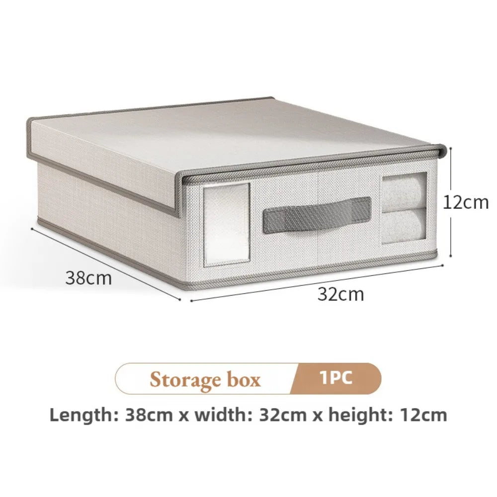 Non-Woven Fabric Storage Box Foldable Wardrobe Organiser for Bed Sheets Blankets Quilts Clothing Grey Beige