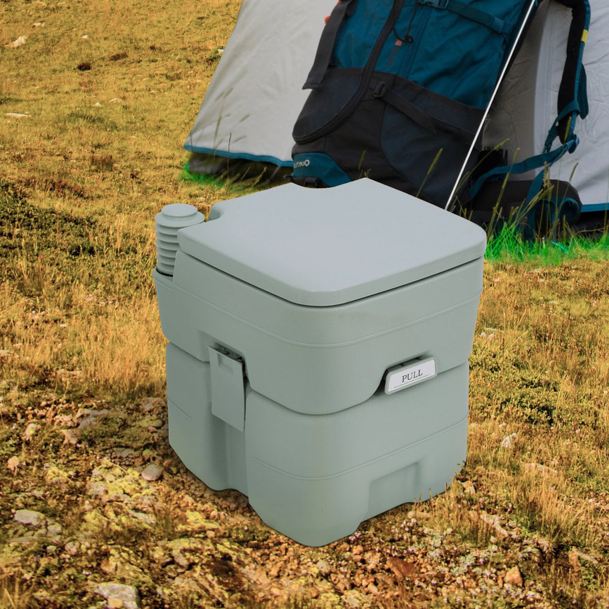 Portable Camping Toilet 20L with 2 Detachable Tanks Push Button Flush Carry Handle 200kg Grey