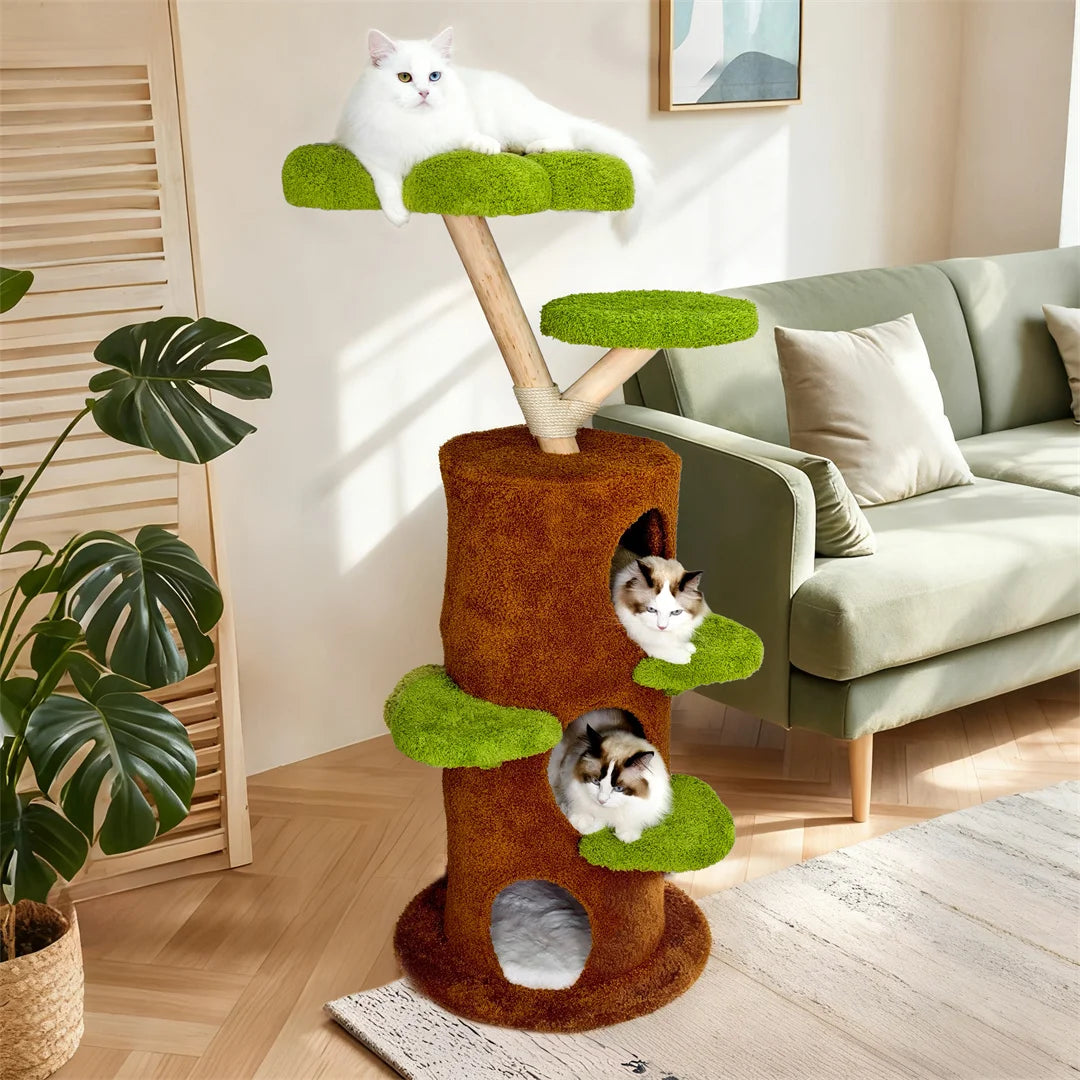 BINGOPAW Green Multi-Level Cat Tree Tower 61x148cm Sisal Scratching Post Plush Cave for Multiple Cats