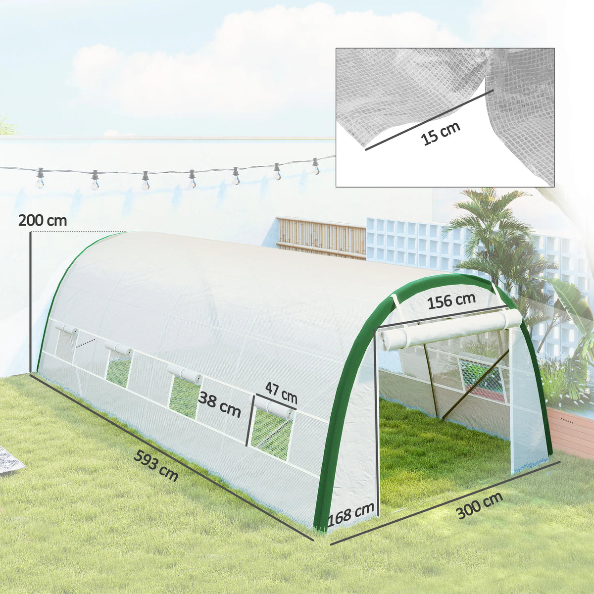 6 x 3 m Walk-in Polytunnel Greenhouse, Zipped Doors, 8 Mesh Windows, Tunnel Warm House Tent with PE Cover