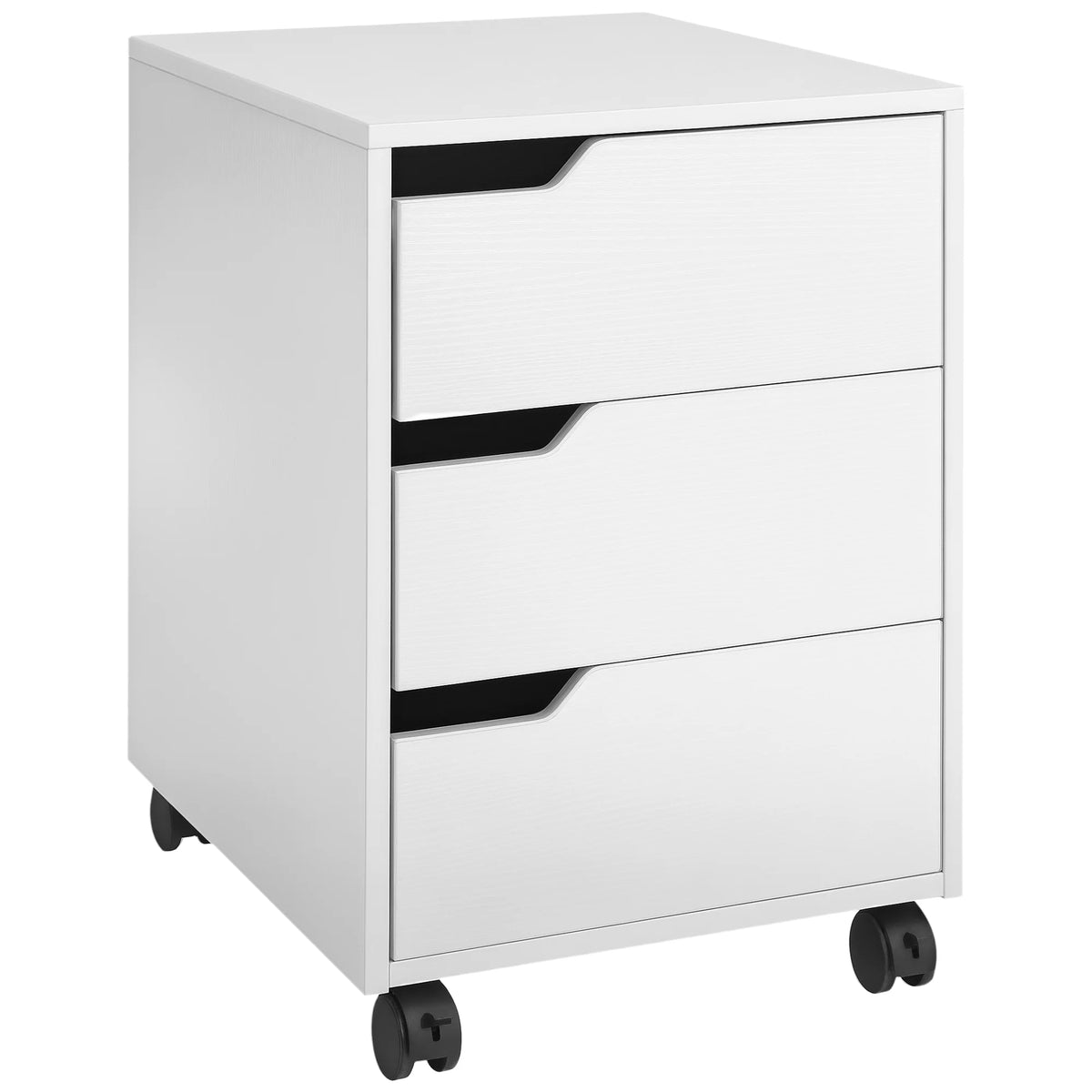MDF Mobile File Cabinet with 3 Drawers, Locking Wheels, Metal Rails, White