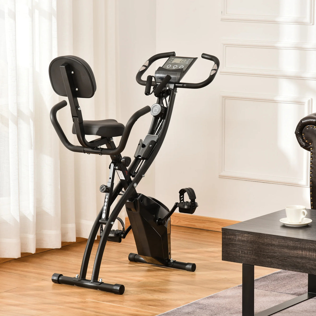 2-in-1 Folding Exercise Bike with 8-Level Magnetic Resistance and Arm Resistance Bands