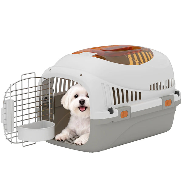 Hard Shell Pet Carrier 49x32x31cm Top Load Cat Carrier with Triple Lock Hanging Bowl and Vents
