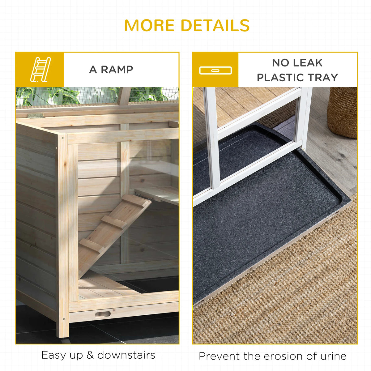 Indoor Wooden Rabbit Hutch 2 Floor Bunny Cage with Ramp Openable Top Latched Door and Wheels