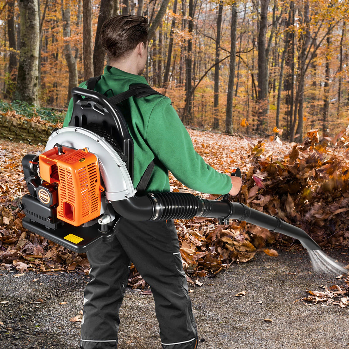 63cc 2-Stroke Petrol Backpack Leaf Blower, 2.7kW with Adjustable Speed