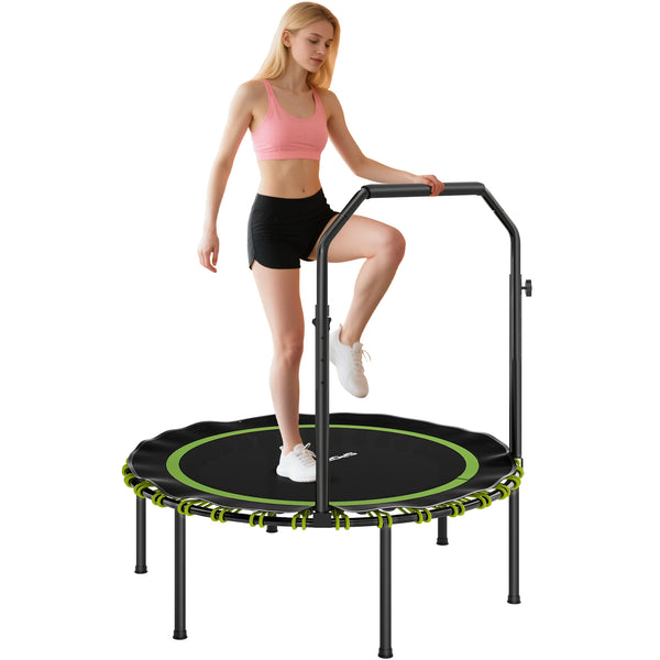40'' Foldable Fitness Trampoline, Mini Trampoline Bungee Rebounder with 5-Level Adjustable Handle for Adults Indoor Outdoor