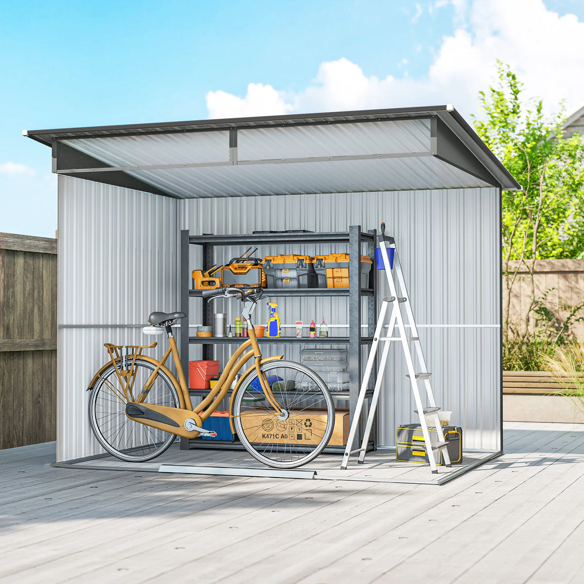 9 x 6.5ft Metal Garden Shed with Double Sliding Doors and Vents, Grey