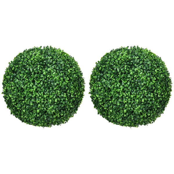 Set of 2 Artificial Boxwood Topiary Balls UV Protected Thick Plastic Hanging or Potted Indoor Outdoor
