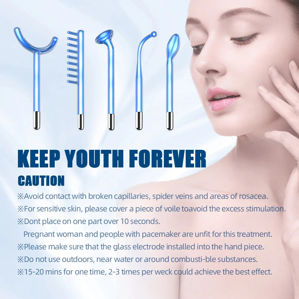 5 in 1 High Frequency Wand Facial Skin Tightening Acne Treatment Device