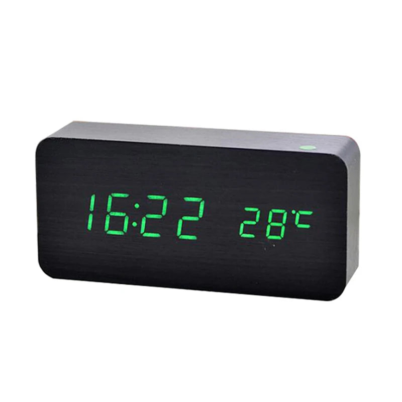 Niditon Wooden LED Alarm Clock | Digital Desk Clock with Temperature Display & 3 Alarms