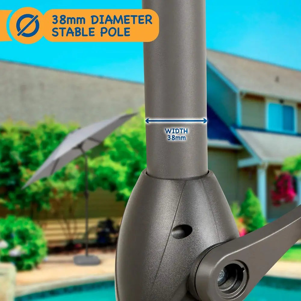 2.7m Garden Parasol with Crank and Tilt, UV30 Water-Repellent Canopy, Ash Grey