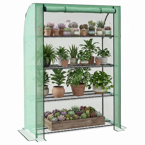 4 Tier Mini Greenhouse with Roll-Up Door, Portable Grow House, 120 x 50 x 170 cm