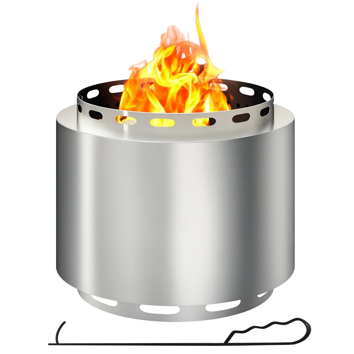 Smokeless Stainless Steel Fire Pit with Poker, 48.5cm