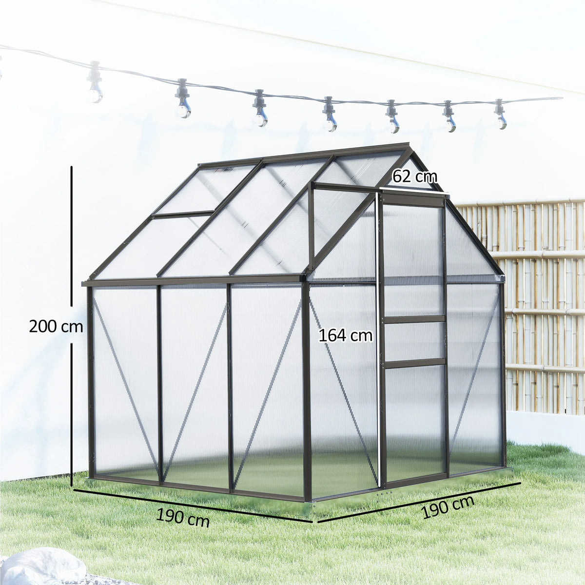 6 x 6ft Walk-In Polycarbonate Greenhouse with Aluminium Frame and Sliding Door, Grey