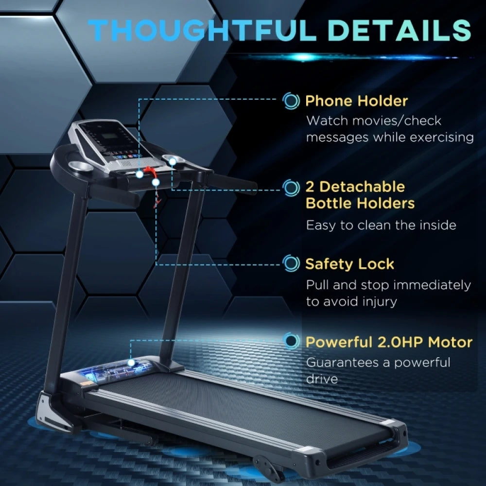 Folding Treadmill 2.0HP Incline 12.8km/h LED Display 12 Preset Programs Drink Phone Holder for Home Gym