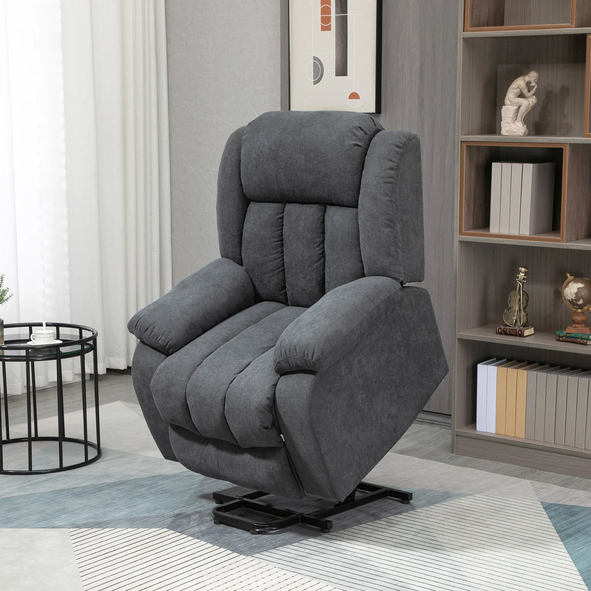 Electric Riser Recliner Chair with Remote 135 Degree Recline and Footrest Thickly Padded Metal Frame Dark Grey