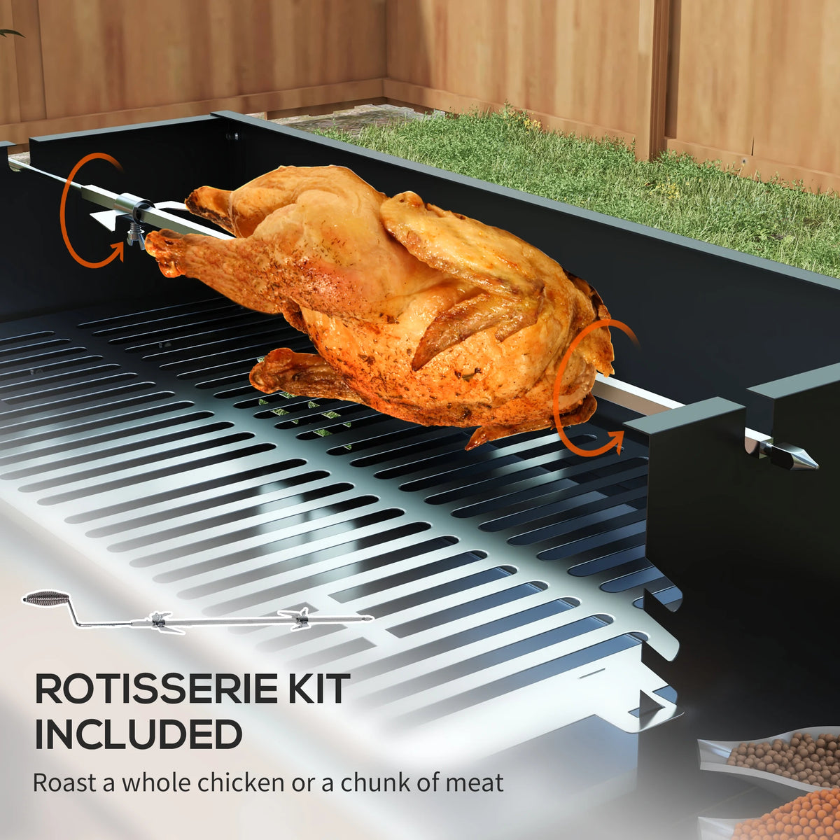 Charcoal Spit Roaster BBQ with 3-Level Rotisserie and Folding Side Shelves