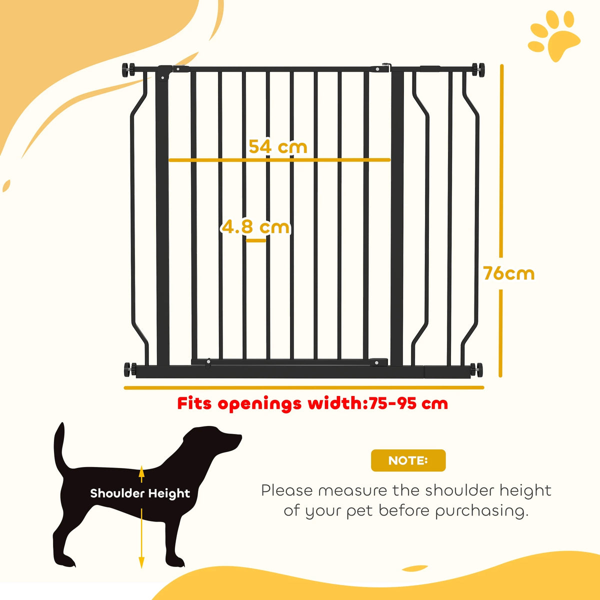 Pressure-Fit Pet Safety Gate with Door, 75–95cm Wide, Black