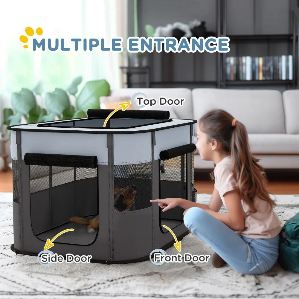 Foldable Dog Pen with Storage Bag S M Sizes Ground Stakes for Indoor Outdoor Kittens Rabbits Puppies