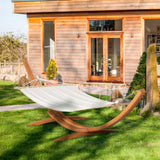 Outdoor Garden Hammock Swing Hanging Bed with Curved Wooden Stand Cotton Bed for Patio and Garden