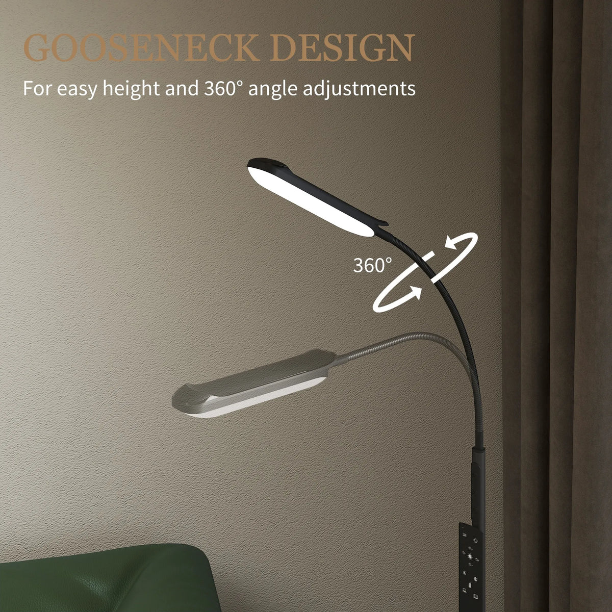 Dimmable LED Reading Floor Lamp with Remote and Gooseneck, Black