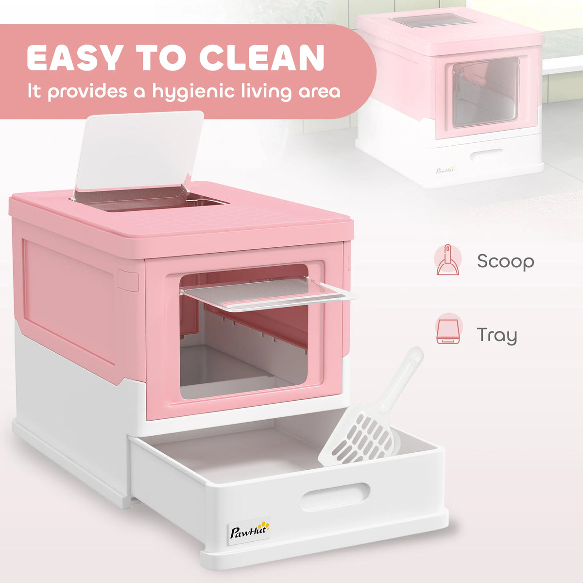 Hooded Cat Litter Box with Scoop and Removable Tray, Enclosed Cat Toilet
