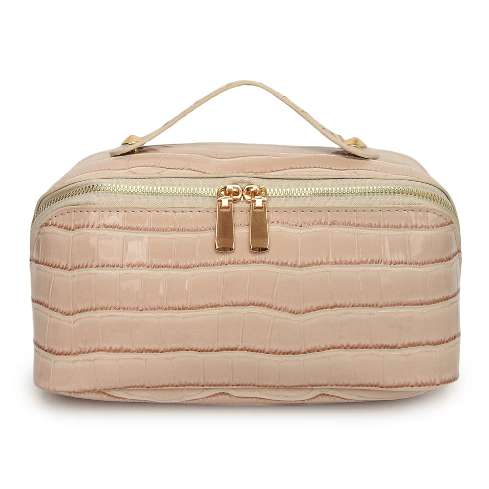 PU Leather Makeup Bag Multi Compartment Cosmetic Organizer Travel Toiletry Bag