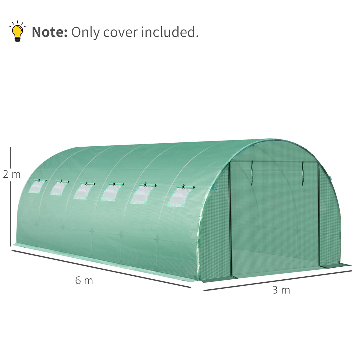 6 X 3 X 2m Greenhouse Replacement Cover Only for Tunnel Walk-In Greenhouse