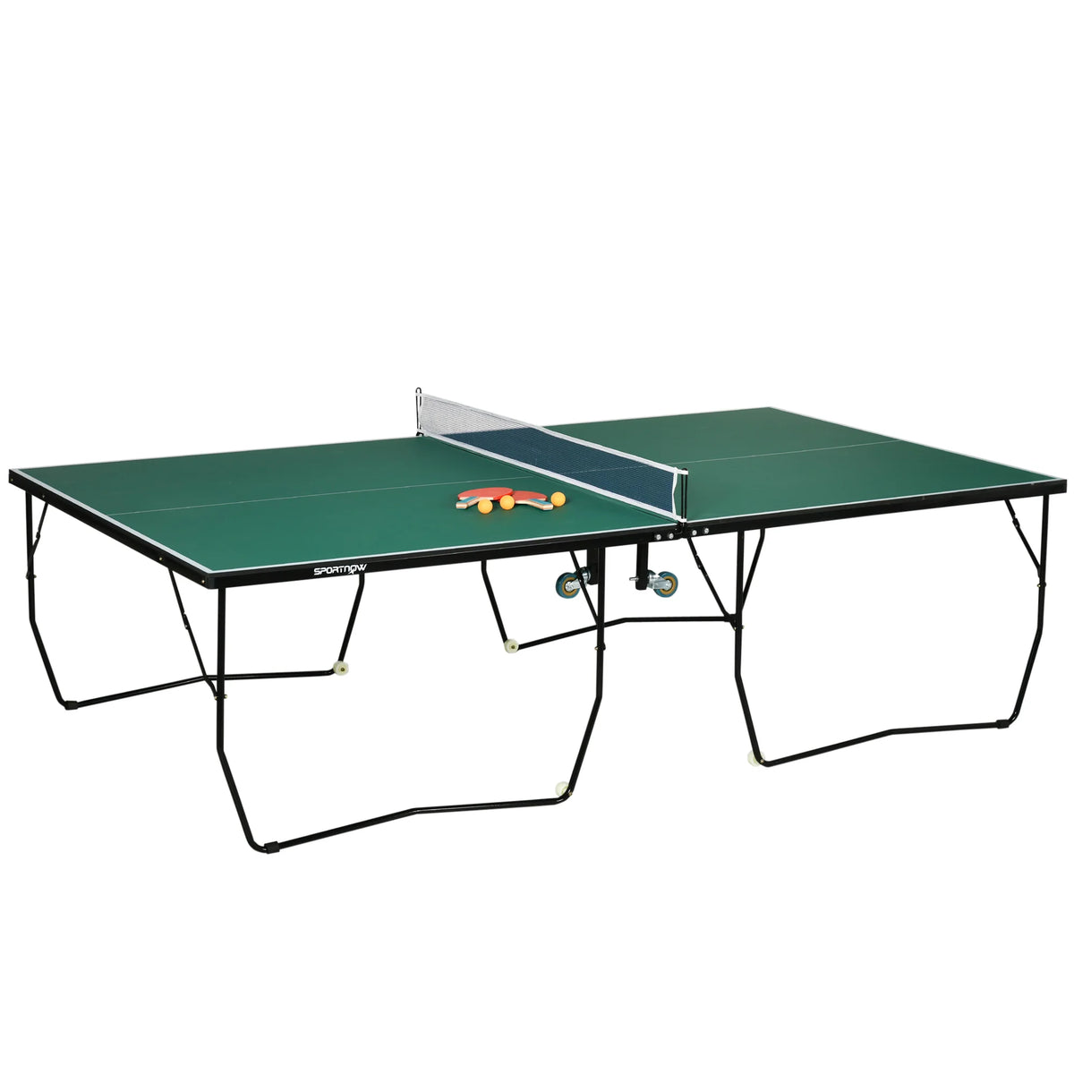 9FT Table Tennis Table, Portable, 4 Wheels, 2 Bats, 3 Balls