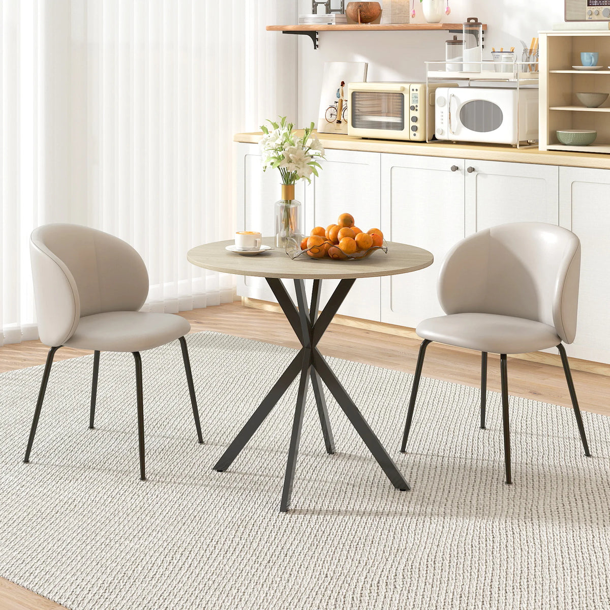 Round Dining Table 80cm Industrial Kitchen Table with Cross Steel Legs White Oak Effect Seats 2-4