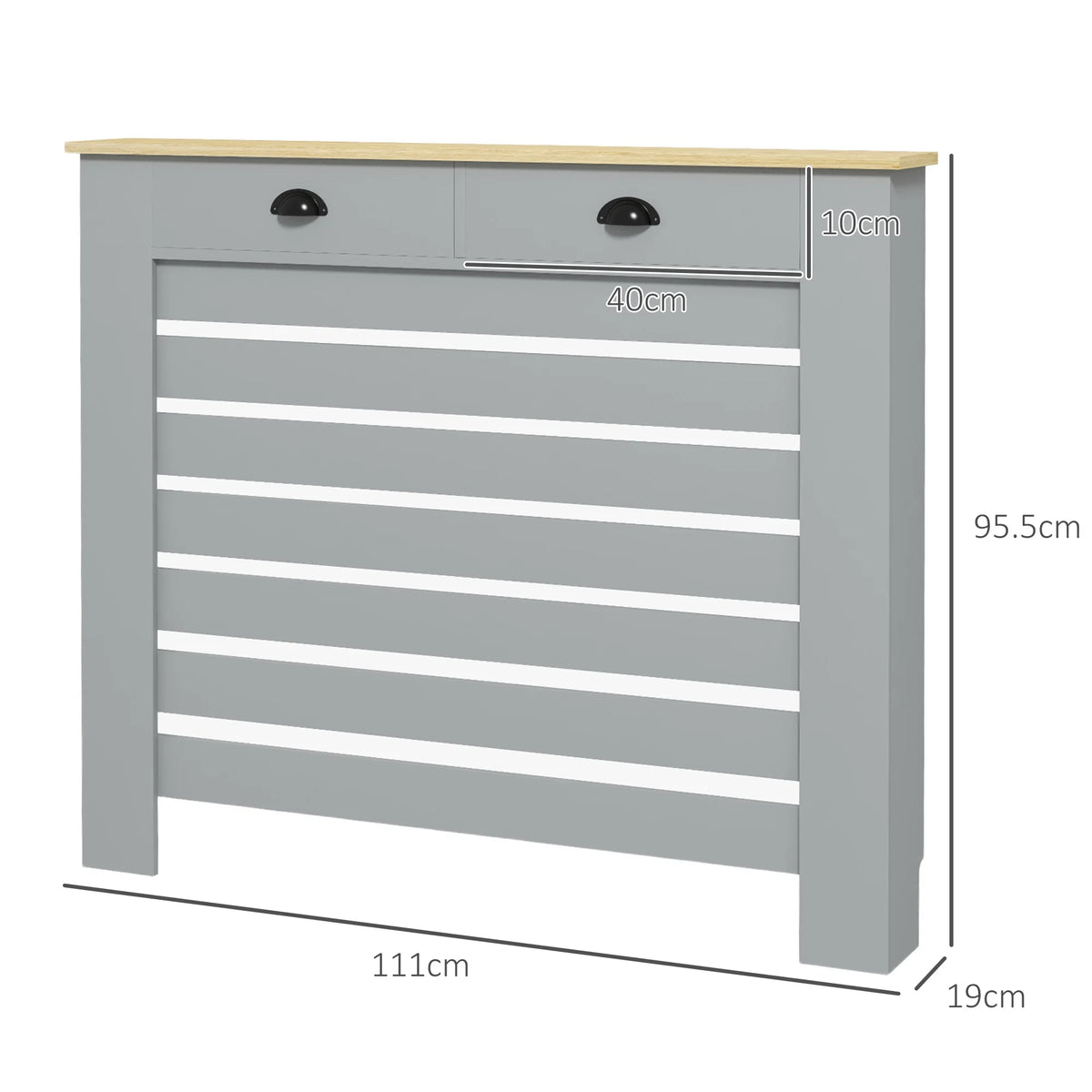 Slatted Radiator Cover with Drawer, 111cm, Grey