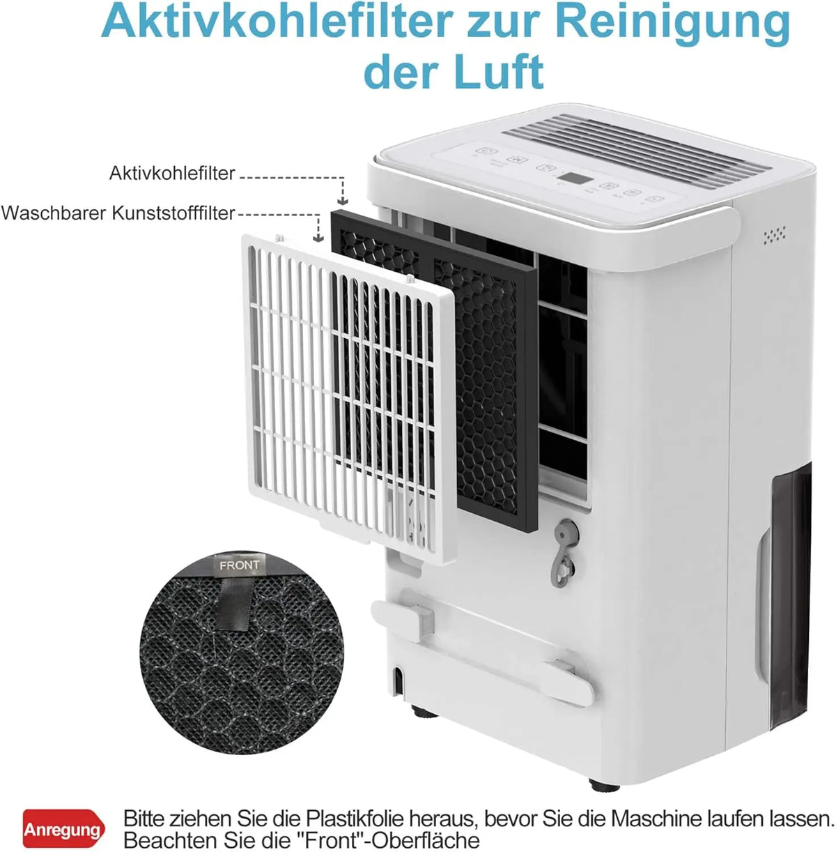 10L Electric Dehumidifier with Humidity Sensor and Drain Hose, for Rooms up to 15m²