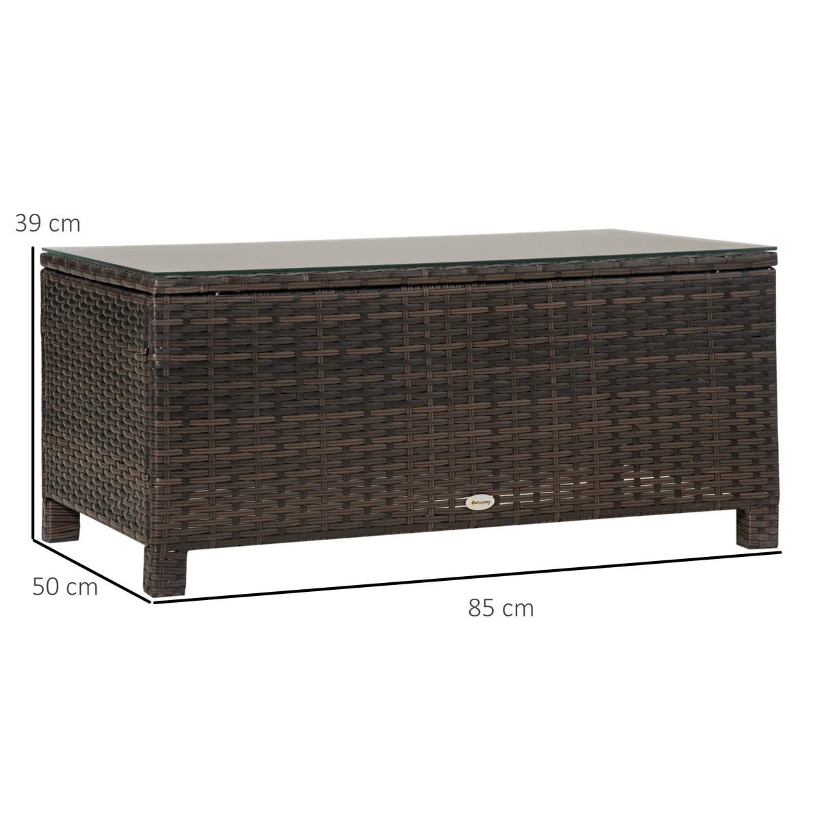 PE Rattan Garden Coffee Table Rectangular with Tempered Glass Top Metal Frame 39cm High Mixed Brown