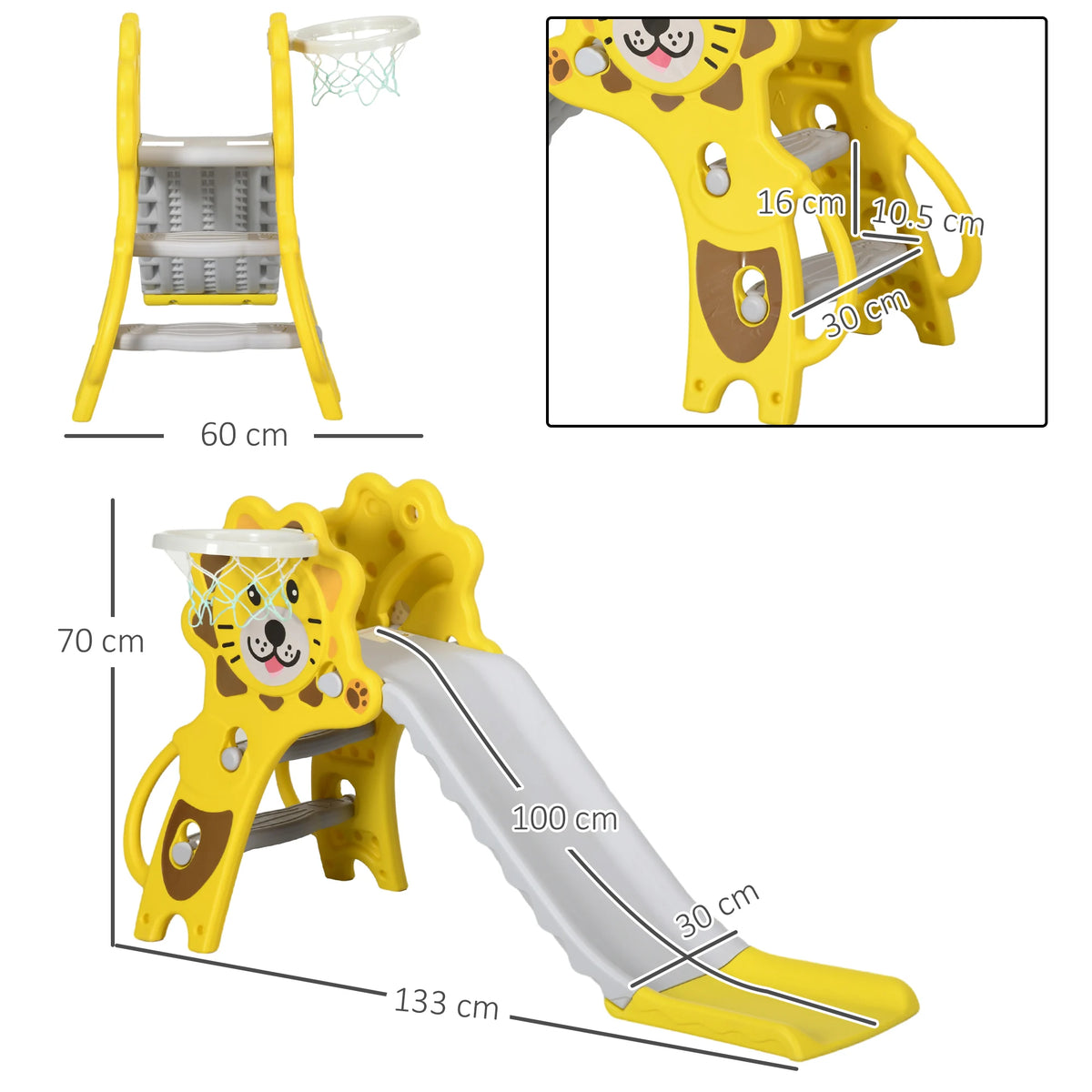 3 in 1 Kids Slide for Indoor Use with Basketball Hoop, 18-36 Months