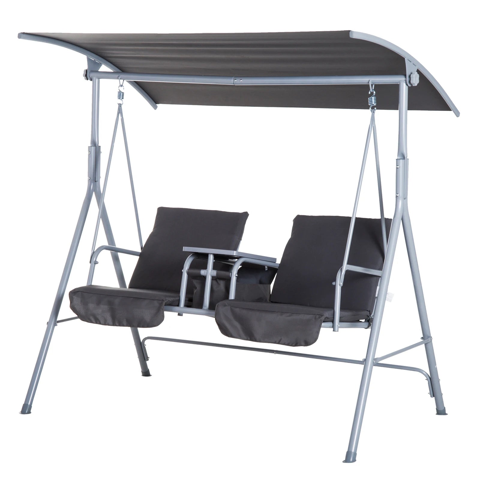 2-Seater Garden Swing Chair with Tilting Canopy, Padded Seats, Middle Tray and Storage Bag
