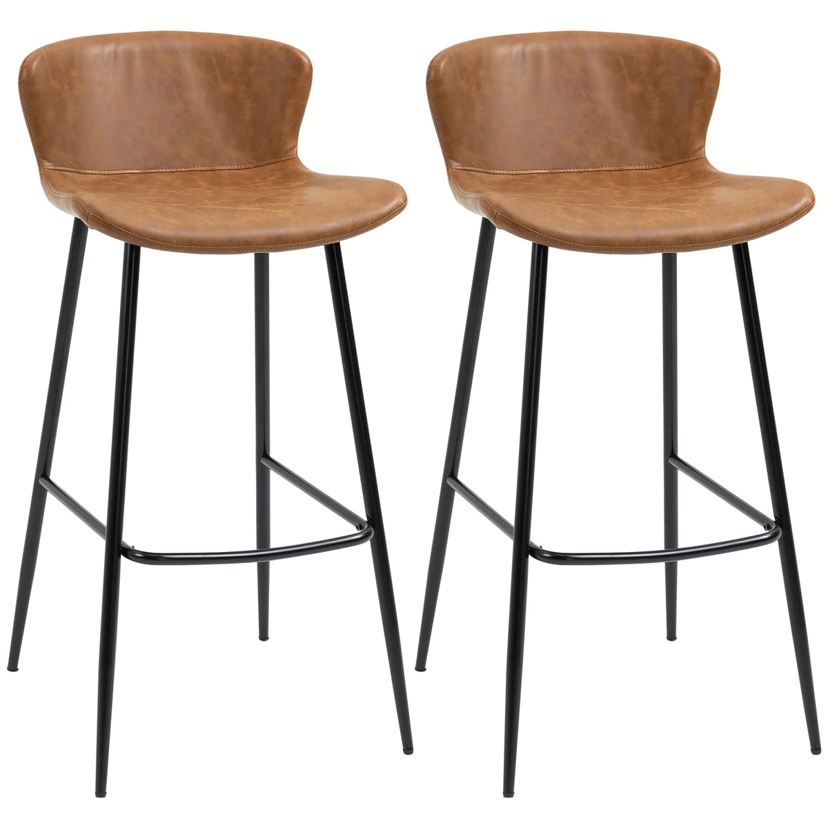 Bar Stools Set of 2, PU Leather Bar Chairs with Back and Steel Legs