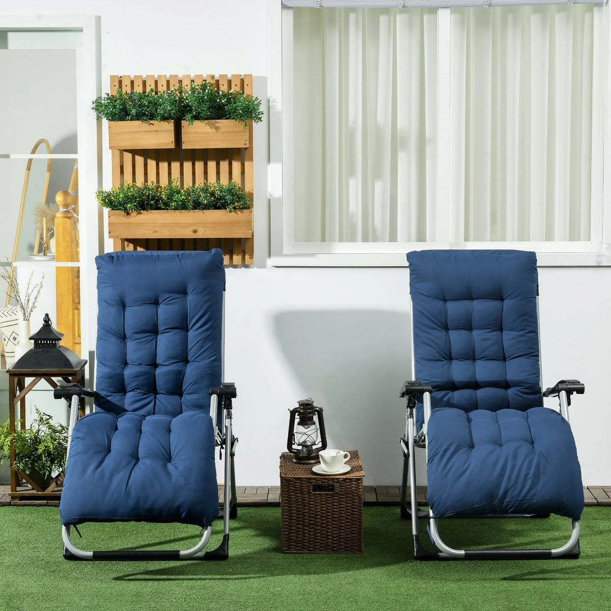 Set of 2 Zero Gravity Chairs Folding Garden Sun Loungers with Cushion Headrest Stepless Recline Metal Blue